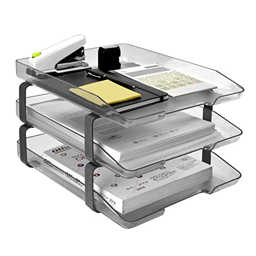 Traditional 3 Tier Letter Tray, Front Load Design, A4 Letter Size, Desktop Organizer (Plastic) (Clear Crystal Color)