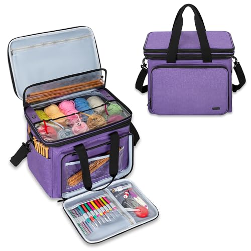 Crochet Bag, Knitting Bag Yarn Storage Tote, Yarn Organizer, Purple