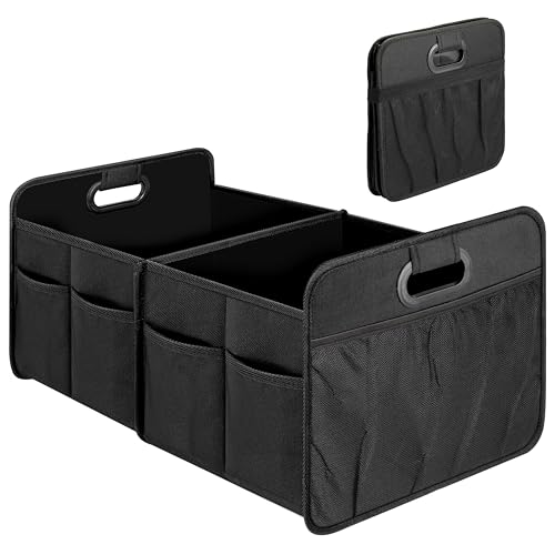 Trunk Organizer for Car/SUV/Truck, Collapsible 2 Compartment Automotive Storage Box, 600D Waterproof Oxford Polyester 50L Travel Accessories, Anti-slip & Leak-proof, Black New