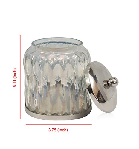 GLA330-1 Glacier Q tip Holder, Bathroom Vanity Glass Storage Organiser Canister, Apothecary Jar Swabs, Round Cotton Balls, Rainbow Lustre Finish (Pack of 2) - view 6