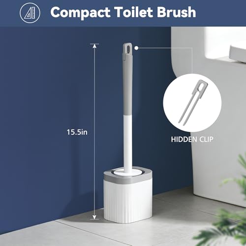 Toilet Brush, 2 Pack Compact Toilet Bowl Brush and Holder Set with Nylon Bristles Toilet Cleaner Brush Hidden Toilet Scrubber Brush for Bathroom Cleaning, Grey & White - view 2