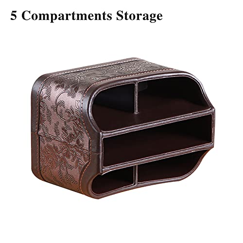 Antique Leather Remote Control Holder, 360 Degree Spinning Desk TV Remote Caddy/Box, Bedside Table Organizer for Controller, Media, Calculator, Mobile Phone and Pen Storage - view 3