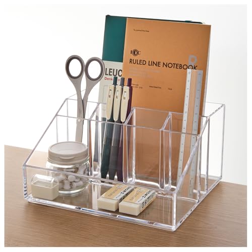 Stackable Desk Organizer, Clear Pen Pencil Makeup Brush Holder for Desktops and Vanities, 6 Compartment Caddy (Made in USA)