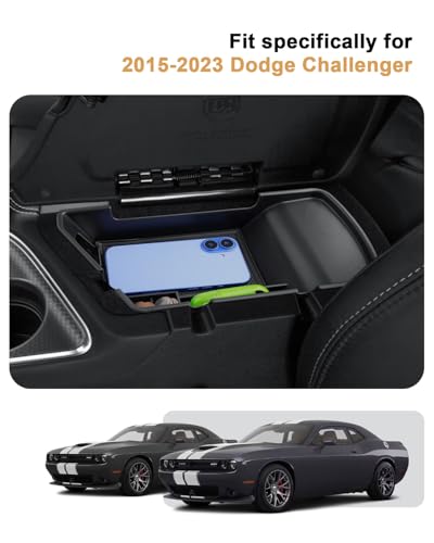 Center Console Organizer For 2015-2023 Dodge Challenger - Armrest Box Storage Tray Compatible with 2015-2023 Challenger Accessories - Center Console Armrest Organizer Solid ABS with Anti-Slip Mat - view 6