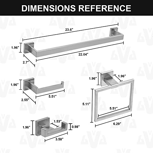 5-Piece Bathroom Hardware Accessories Set Brushed Nickel, Bathroom Towel Bar Holder Sets Wall Mounted Stainless Steel, 23.6-Inch - view 7
