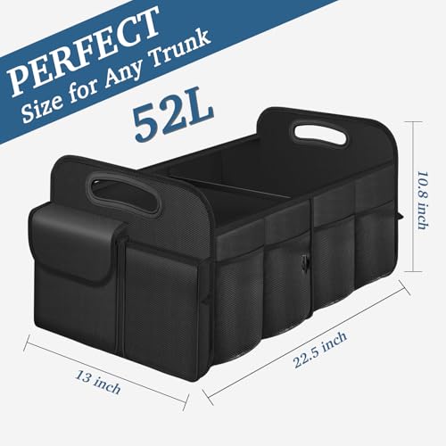 Trunk Organizer, Collapsible Waterproof car Trunk Organizer for SUVs & Sedans, Car Storage Organizers with Reinforced Handles, Car Accessories for Women and Men, 2 Compartments, 52L, Black - view 6