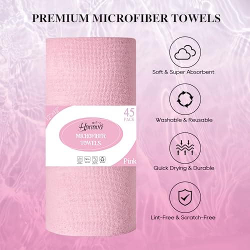 Microfiber Cleaning Cloth Roll 45 Pack, 12"×12", Reusable, Tear Away, Pink - view 3