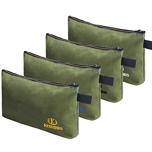 Premium Canvas Tool Pouch Zipper Bag,Small Tool Bag,Multipurpose Storage Pouch(4Pack 12.75x8x2.25 inch 20oz Water Resistant Heavy Duty Army Green Flat Bottom Tool Bag with Brass Zipper)