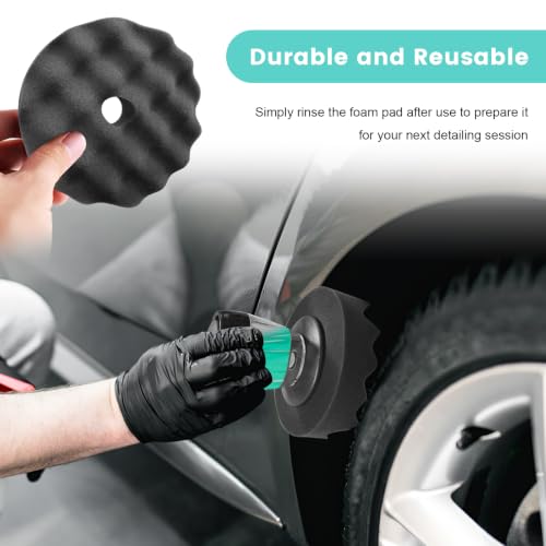 Tire Shine Applicator, Streak-Free Car Tire Dressing Applicator Detailing Tool with Ergonomic Handle, Reusable Flow Foam Pad Applying Tool for Tyre Shine & Wheel Care - view 6