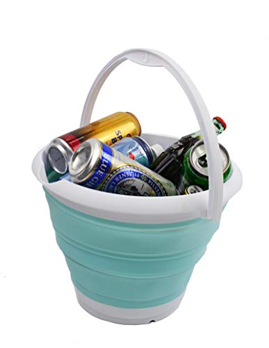 10L (2.64Gallon) Collapsible Fishing Bucket - Foldable Round Tub - Portable Plastic Water Pail - Space Saving Outdoor Waterpot - Trunk Organizer (1, White/Lake Green) - view 7