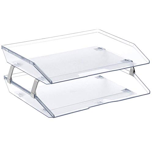 Facility 2 Tier Letter Tray, Side Load, Letter Size/A4, Desktop File Organizer, Plastic (Clear Crystal Color)