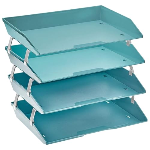 4 Tier Paper Letter Tray Side Load Letter Size, Office Desk File Document Organizer Plastic (Solid Green) - view 2