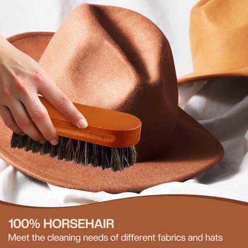 4 Pcs Horsehair Felt Hat Brush Kit with Cleaning Sponge Cowboy Clean Hat Wood Fedora Hat Cleaning Set Baseball Cap Lint Brush Remove Dust for Hair Furniture Suits Clothes(Style D) - view 4