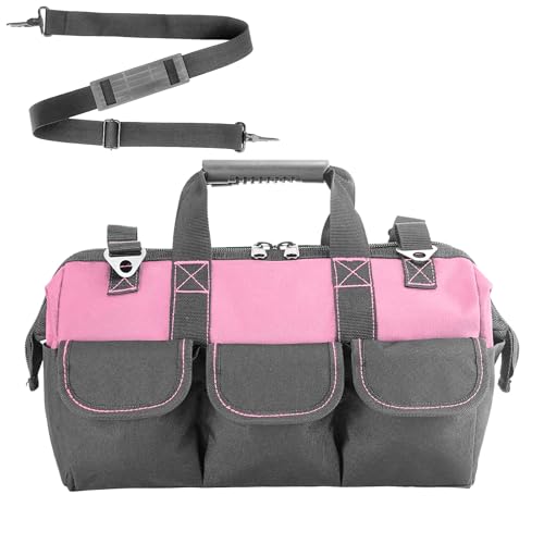 Garden Tools Bag 16inch Wide Mouth Women's Tool Bag with Molded Base and Plastic-Padded, Inside Pockets for Tool Storage,600D polyester fabric (Pink color) - view 3