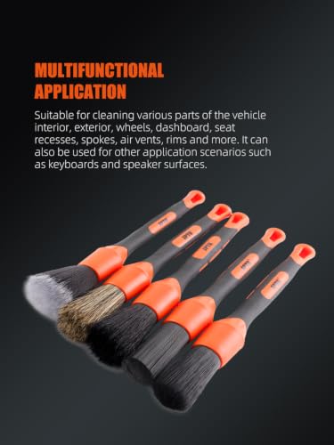 Car Detailing Brush Set, 5 Pack Soft Boar Hair Auto Detail Brush Kit with Elbow for Automotive Elegant Surface Interior Exterior Dashboard Emblems Panels Engine Bay Wheels Air Vent Seat Leather - view 5