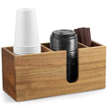 Large Acacia Wood Coffee Cup Organizer for Disposable Cups, Lids and Stir Sticks - 3-Compartment Countertop Cup Holder Storage Rack for Coffee Station, Kitchen, Office