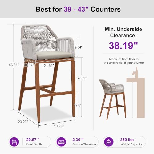 Bar Height Stools Set of 4 with Arms, Back & Cushion, Deep Teak - view 2