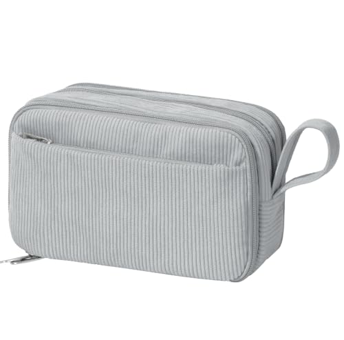 Grey Corduroy Pencil Case, Large Capacity Zipper Pouch, Gray, Casual Style, Supplies Organizer for Teen Girls and Boys