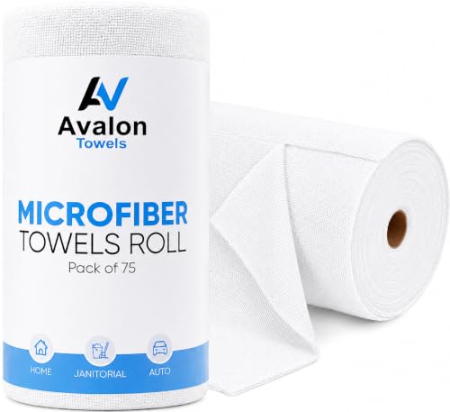 Microfiber Cleaning Cloth Roll (Value Pack of 75) - Size 12x12 Inches, Tear Away Microfiber Towel Rolls, Highly Absorbent, Reusable, Lint and Streak Free Cleaning Rags for Home