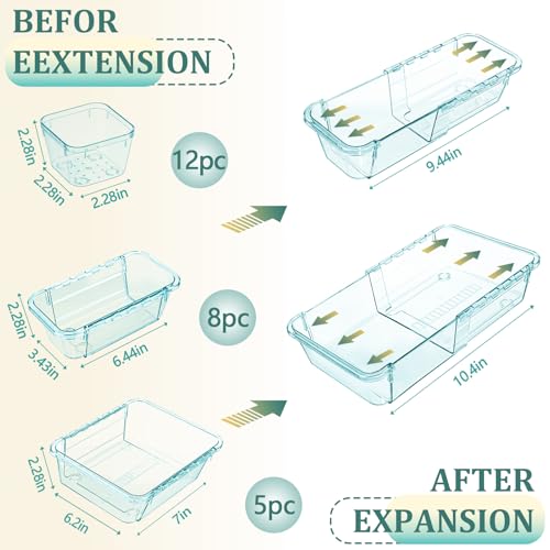 25 Pcs Clear Drawer Organizer, Adjustable Drawer Storage Box, 3-Size Desk Drawer Organizer, Acrylic Storage Bins for Makeup, Kitchen Utensils, Bedroom Dressers Tool Organizer for Gadgets, Blue - view 2