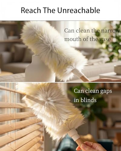 2Ft Pure Lambswool Duster with Solid Wood Handle, Non-Scratch Dusting Wand with Natural Lanolin for Cleaning Ceiling Fans, Window Blinds, Keyboards and Dashboards (Gradient Yellow, 2Ft) - view 2