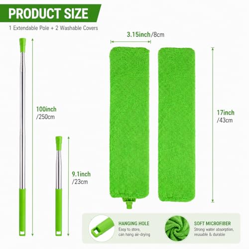 Retractable Gap Dust Cleaner Under Appliance Cleaning Tool, Flat Duster for Under Refrigerator Fridge Stove Couch Bed, Skinny Thin Duster for Tight Spaces (Green) - view 2