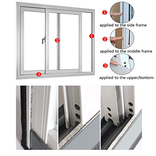 Weather Stripping Brush for Sliding Windows/Doors Frame Side,Pile Self Adhesive Weatherstrip Seal Strip Sealer Draft Stoppers (16.5ft x11/32 x 3/16 Brush inch, Grey) - view 6