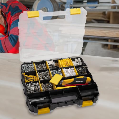 Hardware Organizer Box 34 Compartments Small Parts Organizer with Removable Dividers Durable Plastic Double Side Tools Box Screw Organizer For Nuts, Bolts, Screws, Nails, Small Hardware (Yellow) - view 5