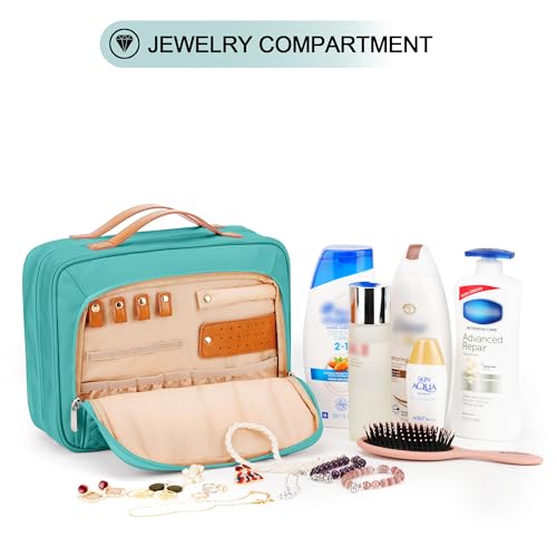 Travel Hanging Toiletry Bag for Women, Cruise Ship Essentials, with Jewelry Organizer, Extra Large Makeup Dopp Kit, Waterproof Cosmetic Bags, Toiletries Kit Set with Trolley Belt, Blue - view 6