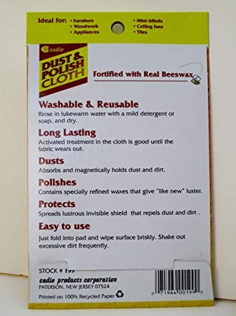 Reusable Dust and Polishing Cloth - Beeswax Furniture Wipes for Cleaning or Wiping Dirt Surfaces at Home and Office - Great Cleaner for Wood, Tiles, Blinds and Ceilings Fan | 1 Pack - view 2