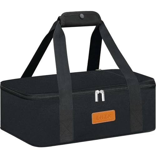 Insulated Casserole Carriers for Hot or Cold Food, Lasagna Holder Tote for Potluck Parties, Beach, Picnic, Travel, Fits 11x15 or 9x13 Dish (Black)