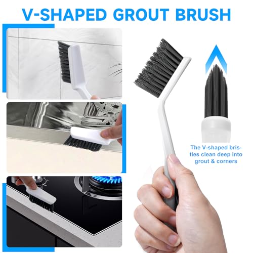 14Pcs Crevice Cleaning Brush Set, V Shape Grout Cleaner Brush for Deep Cleaning Gap, Hard Bristle Scrub Brushes Tools, Cleaning Supplies for Household Use, Bathroom, Kitchen, Toilet, Window - view 2