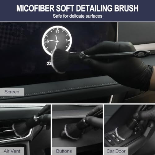 6PCS Car Detailing Brush Set, Boars Hair Car Detailing Brushes, Ultra Soft No Scratch Interior Detail Brush, Car Duster, Car Interior Detailing kit, Car Cleaning Supplies kit for Leather, Air Vents - view 3