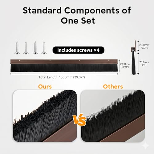 4 Sets Garage Door Brush Seal, 3" W x 39.37" L, Brown - view 2