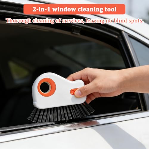 2PCS Car 2 in 1 Groove Cleaning Brush, Multifunctional Vehicle Window Track Cleaner Tool with Hidden Scraper, Auto Crevice Gap Grout Scrub Brush for Sliding Door Track, Universal Fit (Orange) - view 4