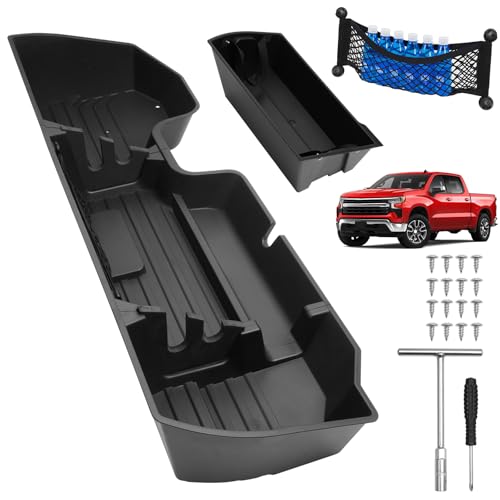 Under Seat Storage for 2019-2026 Chevy Silverado 1500/GMC Sierra 1500 & 2020-2025 Silverado/Sierra 2500HD/3500HD, ABS 6PCS Kit with Mesh Pocket & Inner Bin, Silverado Accessories Black