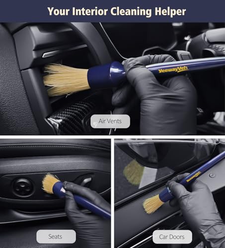 3PCS Car Detailing Brush Set, Boars Hair Bristles Brushes, Indigo - view 4