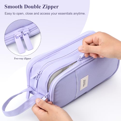 Pencil Case Pouch, Large Capacity Pencil Box Bag, Aesthetic Pen Organizer for School Supplies, Cute Preppy Stuff for Girls Boys Kids, Back to College Stationery, Purple - view 3