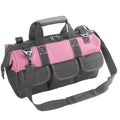 Garden Tools Bag 16inch Wide Mouth Women's Tool Bag with Molded Base and Plastic-Padded, Inside Pockets for Tool Storage,600D polyester fabric (Pink color)