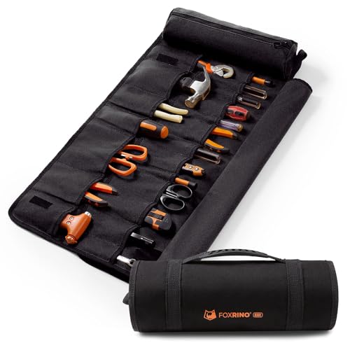 Tool Roll For Men, Heavy Duty Tool Roll Bag Organizer, Roll Up Tool Pouch with 20 + 1 Pocket, Perfect Gifts for Men Father Dad Mechanic, Black