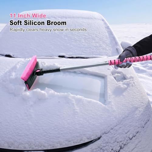 57 Inch Snow Brush & Broom with Ice Scraper for Car Truck Windshield, Pink - view 4