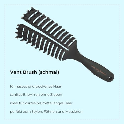 Vent Brush (Slim) | Hair Brush for Gentle Detangling and Massaging. Hair Brush with Ergonomic Handle, with Natural Bristles and Nylon Pins for Healthy Hair | Colour: Black - view 2