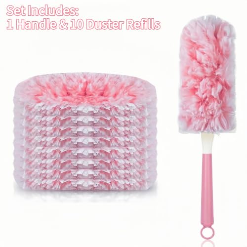 1 Set Duster Kit with 1 Handle and 10 Double Sided Replaceable Duster Heads Electrostatic Dust Wand for Household Furniture Keyboard Car Interior Cleaning - view 3