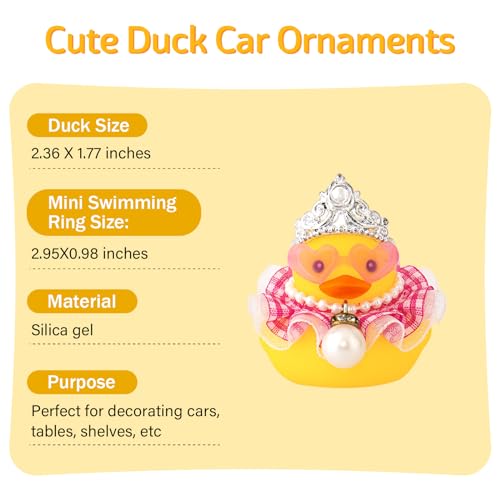 Car Rubber Duck Decoration Cute Princess Car Accessories Car Ducks for Dashboard with Crown Skirt Dress Love Heart Sunglasses Necklace - view 2