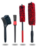 Professional 4 Pack Long Handle Wheel Brush Kit for Cleaning Wheel and Tire- 2X Soft Wheel Cleaning Brush, Detailing Brush and Stiff Tire Brush, Bendable& Durable Wheel Rim Cleaner Brush Set