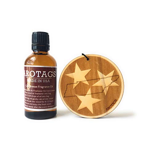 Tennessee Wooden Car Air Freshener - Long Lasting Cool Breeze Scent Diffuses for 365+ Days - Includes Hanging Mirror Diffuser and Fragrance Oil - 100% American Made