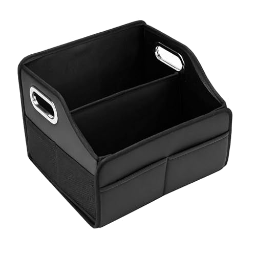 Car Storage Organizer, Large Capacity Foldable Car Caddy Basket with Metal Handle & Movable Divider, Multi-Pocket Trunk Organizer Front Back Seat Storage Box for Most Cars