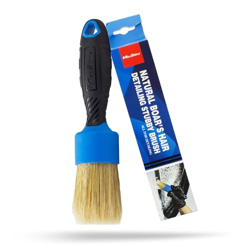Stubby Detailing Brush - Premium Detail Brush with 100% Natural Boar Hair Mixed Fiber for Auto, Wheels, Engine, Interior, Air Vents Cleaning - Bestselling Tool - Blue