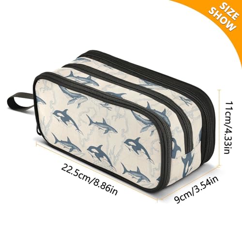 Pencil Case Shark Killer Whale Fishes 3 Compartments Pencil Pouch - view 3