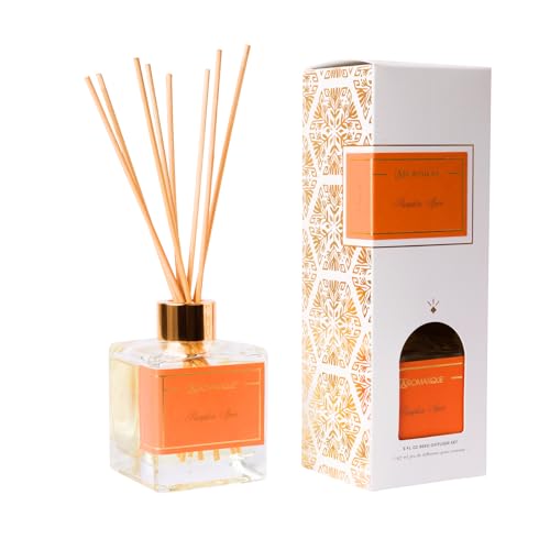 Reed Diffuser Set - Pumpkin Spice Notes of Maple, Pumpkin, Cinnamon, Clove, Nutmeg, Cherry, Balsam Aromatherapy Scented Air Freshener Deodorizer Oil Fragrance Living Room Home Decor Gifts